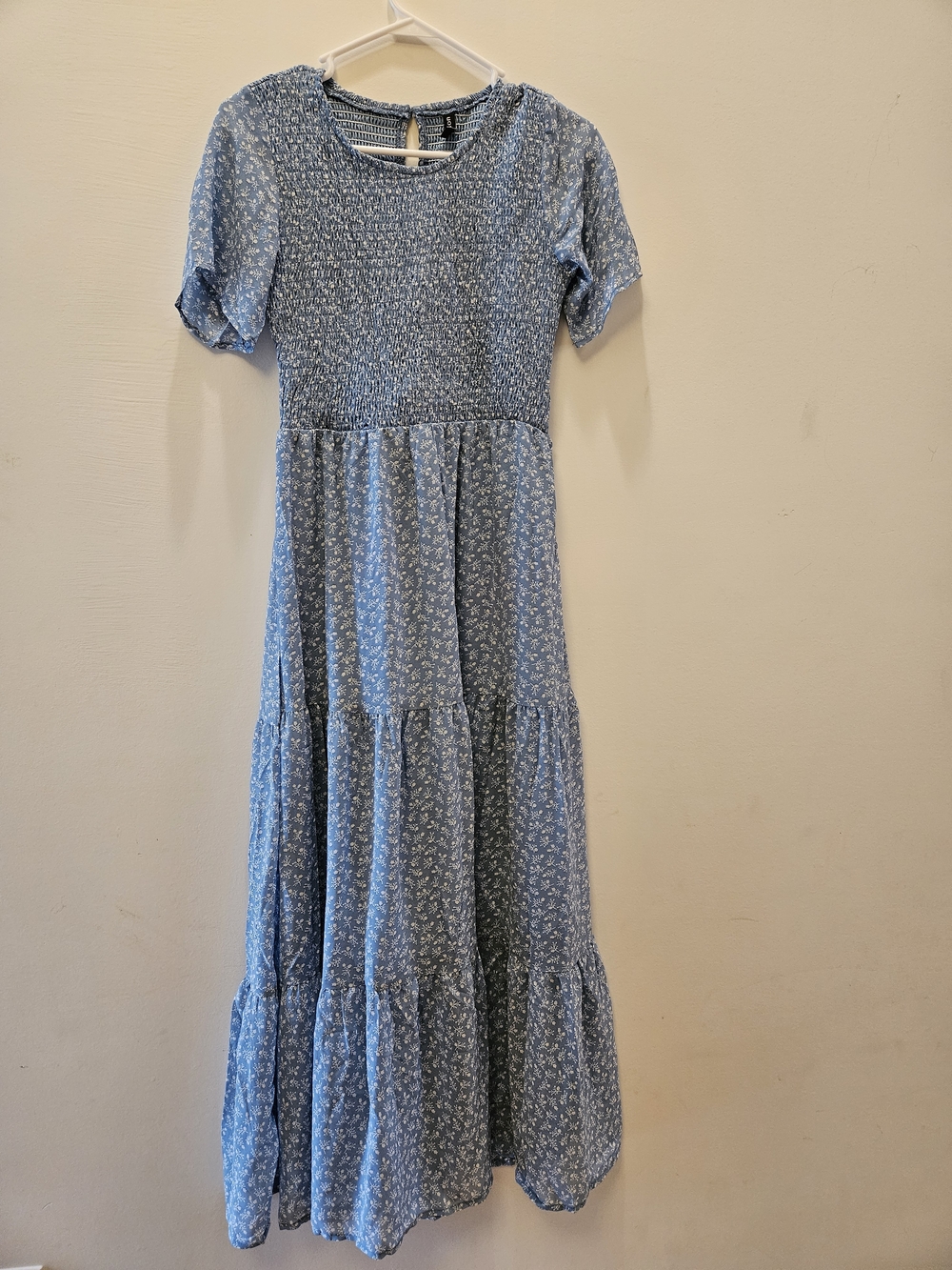 Blue Floral Smocked Maxi Dress